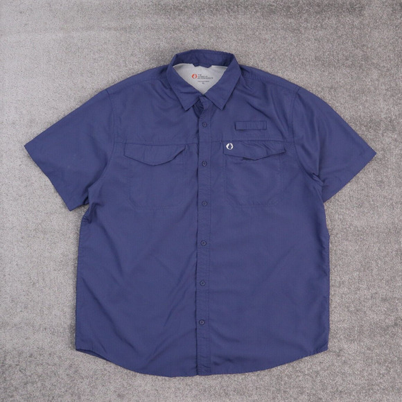 The American Outdoorsmen XL Solid Blue Short Sleeve Full Button Collared Shirt - Picture 1 of 10